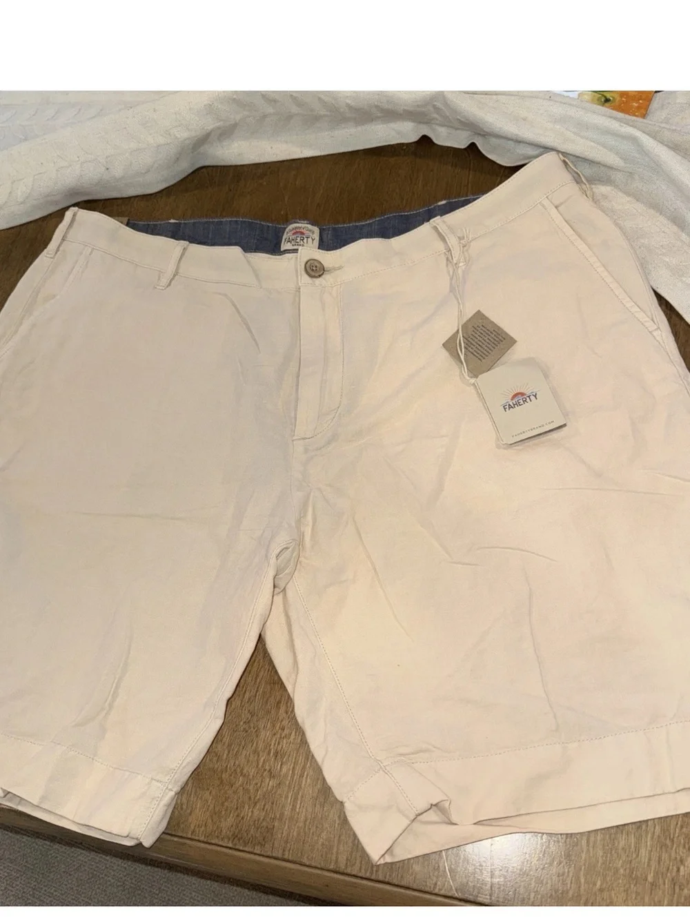 Faherty Shorts Mens 38 Khaki Malibu Chino Linen Cotton 9